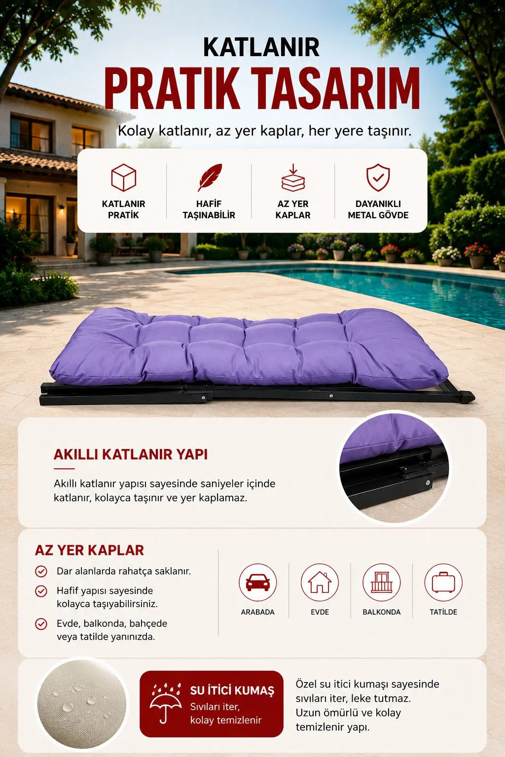 Hastunç Siyah Mor 2’li Şezlong Seti + Sehpa