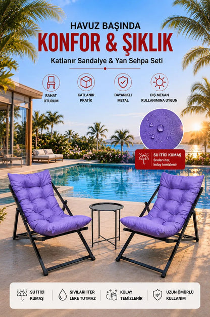 Hastunç Siyah Mor 2’li Şezlong Seti + Sehpa