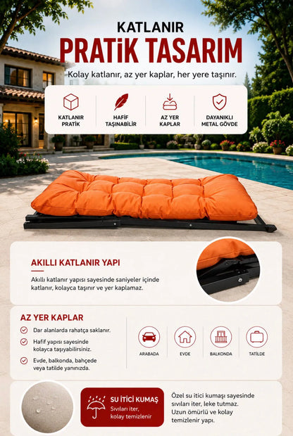 Hastunç Siyah Turuncu 2’li Şezlong Seti + Sehpa