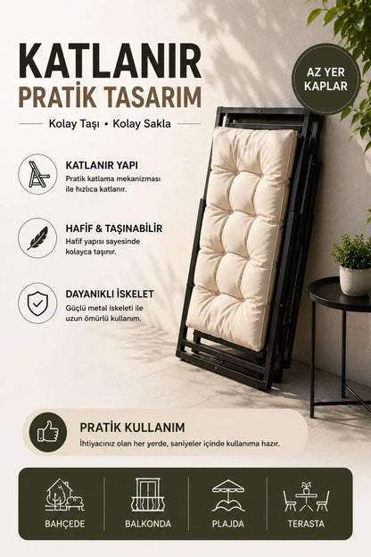 Hastunç Siyah Beyaz 2’li Şezlong Seti + Sehpa