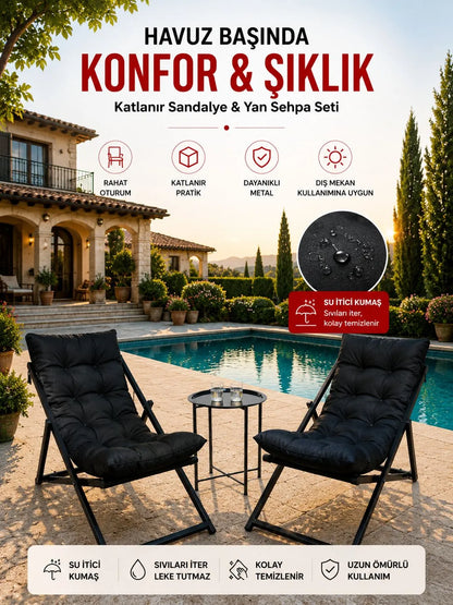 Hastunç Full Siyah 2’li Şezlong Seti + Sehpa