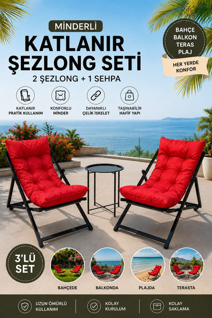 Siyah 2’li Şezlong Seti + Sehpa